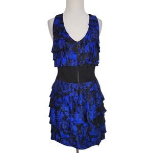 Robert Rodriguez Women Silk Fairy Grunge Tiered Cocktail Dress Ruffle Blue 8